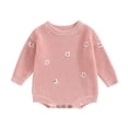 thumbnail image 1 of Okbabeha Baby Girl Chunky Sweater Knit Oversized Sweatshirt Romper Onesie Embroidery Crewneck Pullover Tops for Newborn, 1 of 7