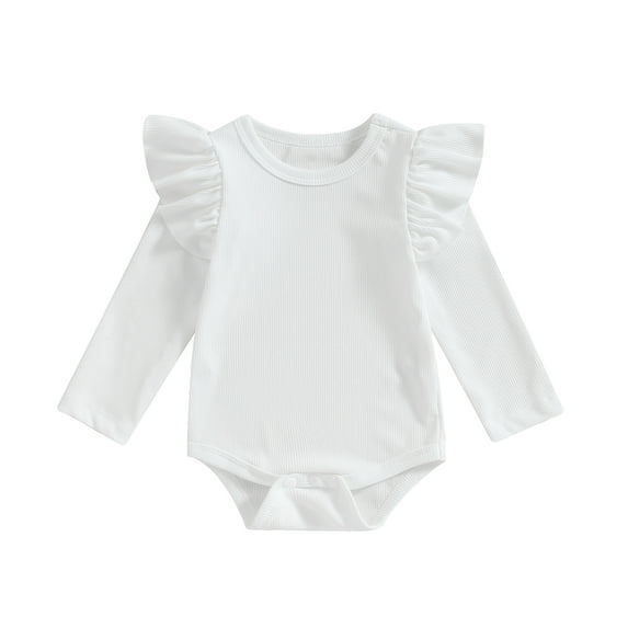 Okbabeha Baby Girl Clothes Outfits Basic Ruffle Long Sleeve Ribbed Knit Onesie Romper Bodysuit Tops Newborn Fall Winter Clothes