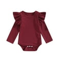 thumbnail image 1 of Okbabeha Baby Girl Clothes Outfits Basic Ruffle Long Sleeve Ribbed Knit Onesie Romper Bodysuit Tops Newborn Fall Winter Clothes, 1 of 7