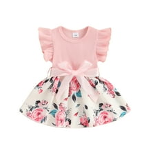 Okbabeha Baby Girl Dress Fly Sleeve Toddler Flower Dresses For Babies Cute Girl Summer Clothes With Belt