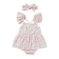 thumbnail image 1 of Okbabeha Baby Girl Easter Day Outfit Newborn Romper Dress Cartoon Rabbit Print Design Sleeveless Ruffle Hem Cute Dress/Jumpsuit Headband 2pcs, 1 of 7