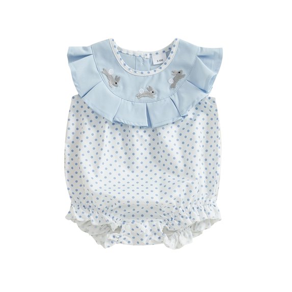 Okbabeha Baby Girl Easter Romper Bunny Embroidery Sleeveless Newborn Jumpsuit