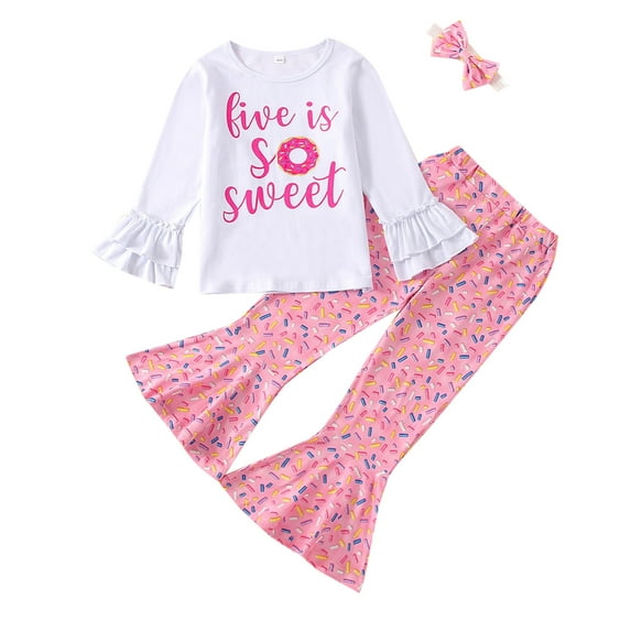 Okbabeha Baby Girl First Birthday Outfit Sweet One Long Sleeve Shirt Top+Long Pants+Headband Set 1st Birthday Clothes 3Pcs
