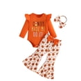 thumbnail image 1 of Okbabeha Baby Girl Halloween Outfit Pumpkin Patch  one-piece  Romper Jumpsuit+Pumpkin Pants Bell Bottom Headband Set Fall Clothes, 1 of 8