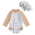 thumbnail image 1 of Okbabeha Baby Girl Rash Guard Swimsuit Checkered Bathing Suit with Sun Hat, 1 of 8