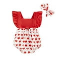 thumbnail image 1 of Okbabeha Baby Girl Summer Romper Flying Sleeve Heart Print Jumpsuit Headband, 1 of 8