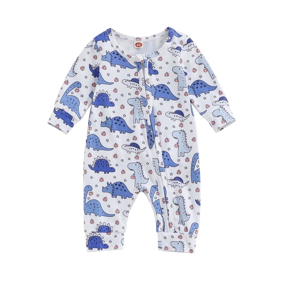 Okbabeha Baby Halloween Rompers Onesie Dinosaur Pumpkin Print Long Sleeve Zipper Jumpsuit for Newborn Infant Cute Fall Clothes