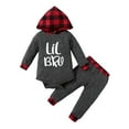 thumbnail image 1 of Okbabeha Baby Plaid Print Clothes Set, Boy Hooded Romper+Elastic Waist Trousers, 1 of 9