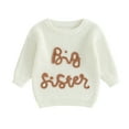 thumbnail image 1 of Okbabeha Baby Toddler Girl Boy Knit Sweater Letter Print Sweatshirt Big Sister Little Sister Matching Outfits Fall Winter Clothes, 1 of 7