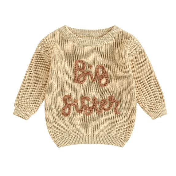 Okbabeha Baby Toddler Girl Boy Knit Sweater Letter Print Sweatshirt Big Sister Little Sister Matching Outfits Fall Winter Clothes
