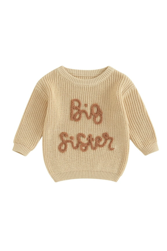 Baby Toddler Girl Boy Knit Sweater Letter Print Sweatshirt Big Sister Little Sister Matching Outfits Fall Winter Clothes