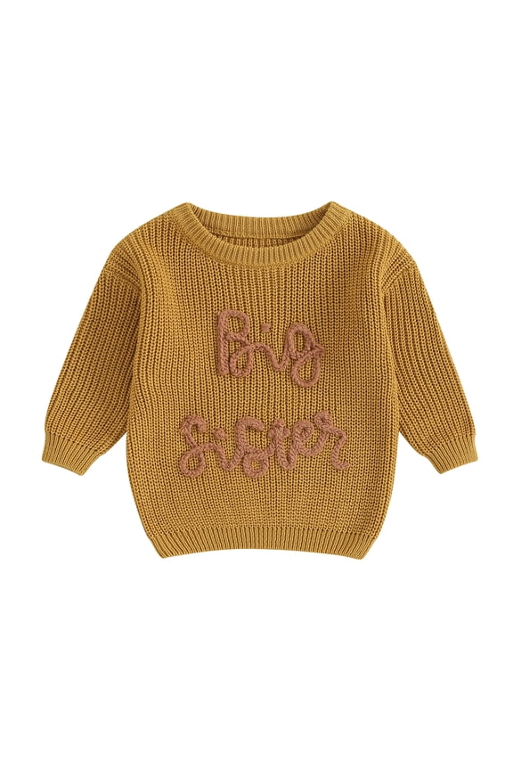 Baby Toddler Girl Boy Knit Sweater Letter Print Sweatshirt Big Sister Little Sister Matching Outfits Fall Winter Clothes