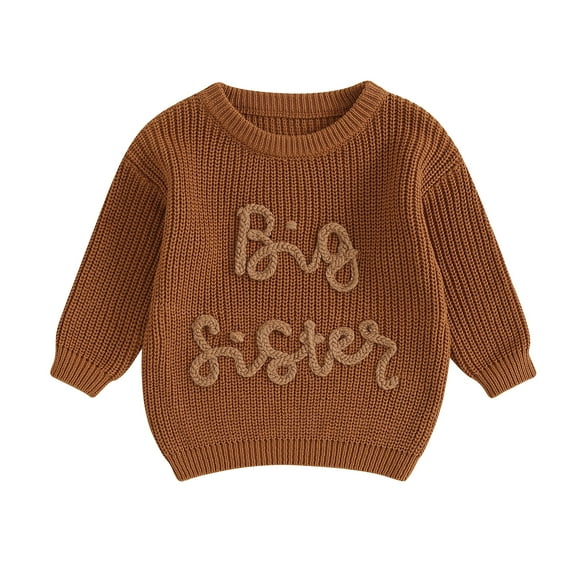 Okbabeha Baby Toddler Girl Boy Knit Sweater Letter Print Sweatshirt Big Sister Little Sister Matching Outfits Fall Winter Clothes
