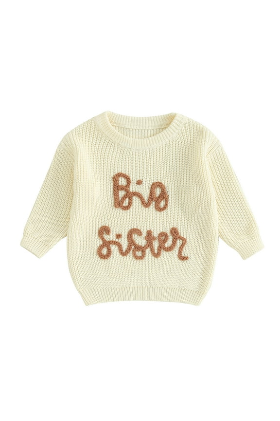 Baby Toddler Girl Boy Knit Sweater Letter Print Sweatshirt Big Sister Little Sister Matching Outfits Fall Winter Clothes