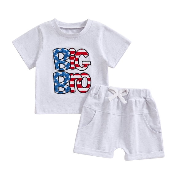 Okbabeha Baby and Toddler Girl Boy Big Sister Little Sister Brother Matching Outfits Romper/T Shirt+Shorts 4th of July Outfit