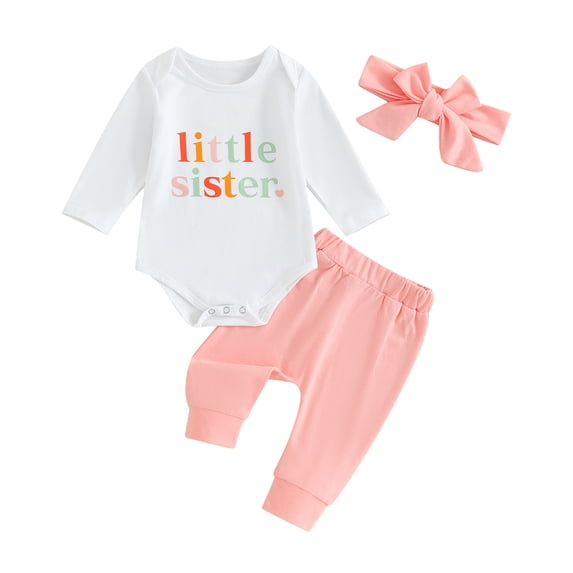Okbabeha Big Sister Little Sister Matching Outfit Set Infant Baby Girl Clothes Sister Onesie Romper Shirt Pants Fall