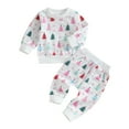 thumbnail image 1 of Okbabeha Christmas Outfit Toddler Baby Boy Girl Clothes 0 3 6 9 12 18 24Months 2t 3t Candy Cane Sweatshirt Top+Long Pants Set, 1 of 7