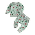 thumbnail image 1 of Okbabeha Christmas Outfit Toddler Baby Boy Girl Clothes 0 3 6 9 12 18 24Months 2t 3t Candy Cane Sweatshirt Top+Long Pants Set, 1 of 7