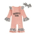 thumbnail image 1 of Okbabeha Daddys Girls Baby Clothes Newborn Infant Ruffle Ribbed Long Sleeve Romper Leopard Jumpsuit Bodysuit Summer Outfit, 1 of 7