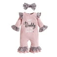 thumbnail image 1 of Okbabeha Daddys Girls Baby Clothes Newborn Infant Ruffle Ribbed Long Sleeve Romper Leopard Jumpsuit Bodysuit Summer Outfit, 1 of 8