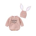 thumbnail image 1 of Okbabeha My First Easter Baby Girl Boy Outfit Newborn Knit Sweater Romper Long Sleeve Pullover Top Sweatshirt Romper Bunny Ear Hats 2Pcs Infant Girl Easter Clothes, 1 of 8