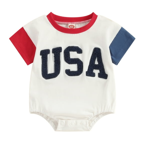 Okbabeha Fourth Of July Baby Boy Girl Outfit Summer Clothes USA Embroidery Romper Bubble Bodysuit Patriots Baby Clothes