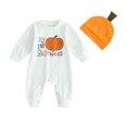 thumbnail image 1 of Okbabeha Halloween Baby Boy Girl Clothes Newborn Infant My First Halloween Romper Jumpsuit Pumpkin Onesie Outfit with Hat, 1 of 8