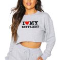 thumbnail image 1 of Okbabeha I Love My Boyfriend Crop Top Heart BF Shirt Y2K Long Sleeve Oversized T-Shirt Cropped Sweatshirt For Women Teen Girl, 1 of 4