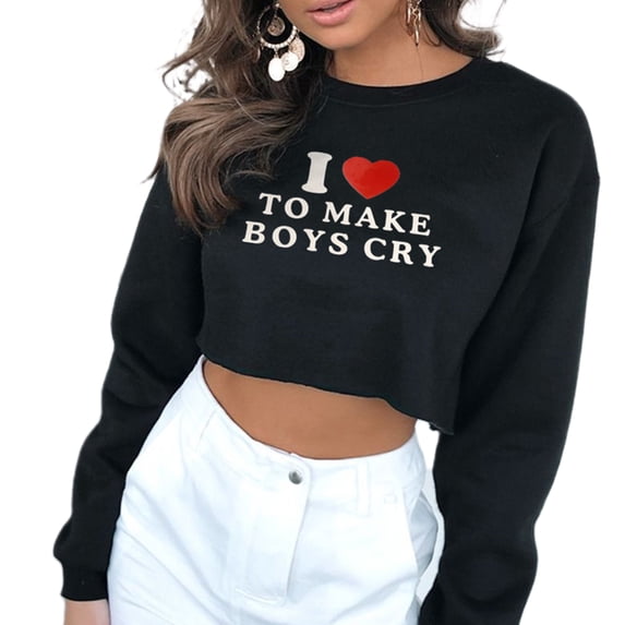 Okbabeha I Love To Make Boys Cry Shirt Crop Top Y2K Long Sleeve Oversized T-shirt Cropped Sweatshirt Pullover Tee For Women