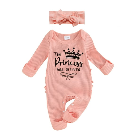 Okbabeha Im New Here Newborn Outfit Girl Long Sleeve Letter Romper Ribbed Knit Jumpsuit Baby Girl Preemie Coming Home Outfit