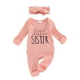 thumbnail image 1 of Okbabeha Im New Here Newborn Outfit Girl Long Sleeve Letter Romper Ribbed Knit Jumpsuit Baby Girl Preemie Coming Home Outfit, 1 of 4