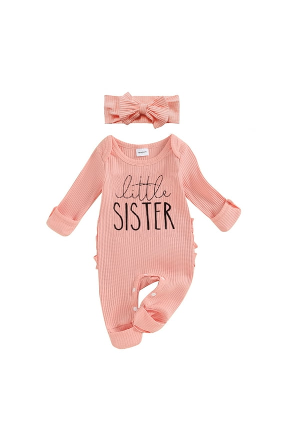 Im New Here Newborn Outfit Girl Long Sleeve Letter Romper Ribbed Knit Jumpsuit Baby Girl Preemie Coming Home Outfit