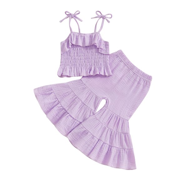 Okbabeha Infant Baby Toddler Girls Clothes Solid Color Sleeveless Camisole Flare Pants Set Summer Outfits