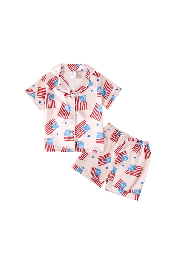 Junior's American Flag Print 4th of July Sleep Short & Sleep Top (Junior's 5-6Y), Red