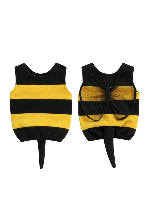 Kids Baby Halloween Bee Costume Striped Print Tank Tops with Wings and Tail for Toddler Cosplay Party Holiday Outfit