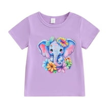 Okbabeha Kids Girl Boy Crew Neck Short Sleeve Cartoon Elephant T Shirt Pullover Top Basic Tees Summer Clothes