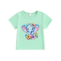 Okbabeha Kids Girl Boy Crew Neck Short Sleeve Cartoon Elephant T Shirt Pullover Top Basic Tees Summer Clothes