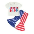 thumbnail image 1 of Okbabeha Kids Toddler Girls 4th of July Outfit,Short Sleeve Letter Tee Shirt+Stars Stripes Flare Pants Bell Bottom Outfits, 1 of 7