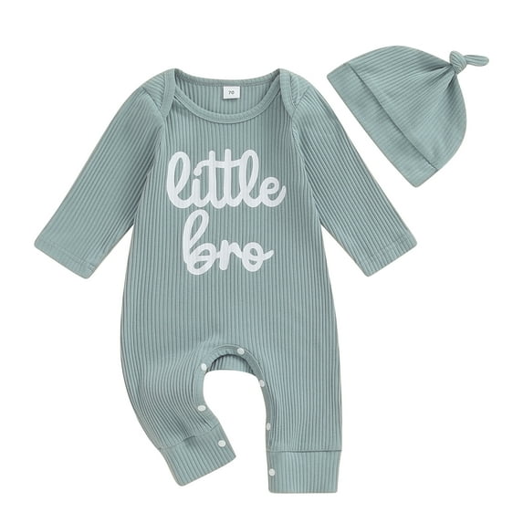 Okbabeha Little Brother Outfits Newborn Infant Baby Boy Little Brother Shirt Romper Jumpsuit Lil Bro one-piece Rib Knit Onepiece Hat Coming Home Outfits