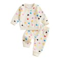 thumbnail image 1 of Okbabeha Little Girls Outfits 2 Piece Toddler Long Sleeve Hearts Print Pullover + Pants Clothing Set, 1 of 8