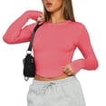 thumbnail image 1 of Okbabeha Long Sleeve Crop Tops for Womens Bodycon Slim Fit Tees Shirt Tight Going Out Workout T-Shirt Basic Trendy Y2k Fall Tops, 1 of 4