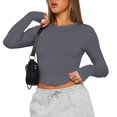thumbnail image 1 of Okbabeha Long Sleeve Crop Tops for Womens Bodycon Slim Fit Tees Shirt Tight Going Out Workout T-Shirt Basic Trendy Y2k Fall Tops, 1 of 4