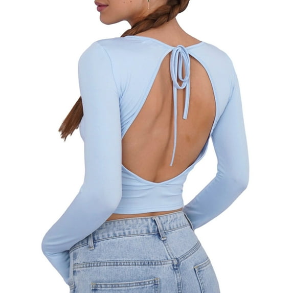 Okbabeha Long Sleeve Crop Tops for Womens Bodycon Slim Fit Tees Shirt Tight Going Out Workout T-Shirt Basic Trendy Y2k Fall Tops
