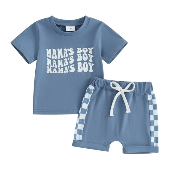 Okbabeha Mamas Boy Baby Clothes Summer Short Sleeve Shirt Checkered Shorts Outfits Infant Toddler Boys Clothing Set 0-3T