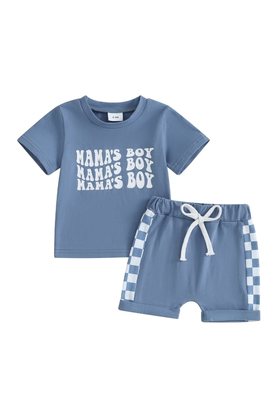Mamas Boy Baby Clothes Summer Short Sleeve Shirt Checkered Shorts Outfits Infant Toddler Boys Clothing Set 0-3T