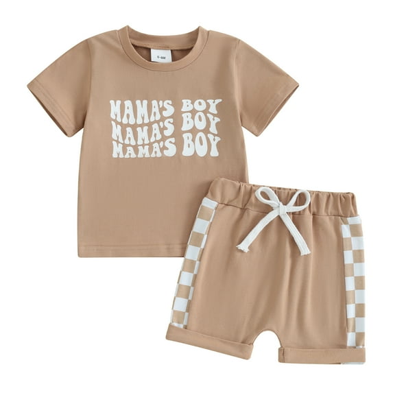Okbabeha Mamas Boy Baby Clothes Summer Short Sleeve Shirt Checkered Shorts Outfits Infant Toddler Boys Clothing Set 0-3T