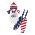 thumbnail image 1 of Okbabeha My First 4th of July Outfit Baby Boy Fourth of July  one-piece  Romper+American Flag Overall Pants+Knot Hat Clothes Set, 1 of 7