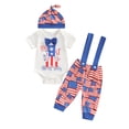 thumbnail image 1 of Okbabeha My First 4th of July Outfit Baby Boy Fourth of July  one-piece  Romper+American Flag Overall Pants+Knot Hat Clothes Set, 1 of 7