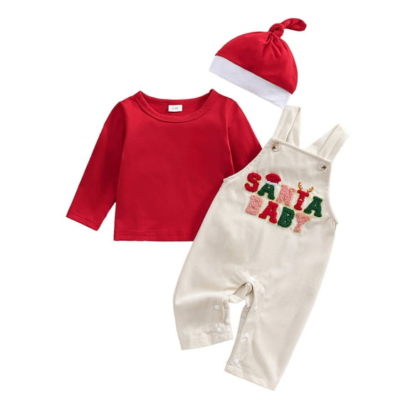 Okbabeha My First Christmas Baby Boy Girl Outfits Newborn Infant Letter Romper Shirt Pants Hat Christmas Overalls Set 1St Christmas Baby Clothes