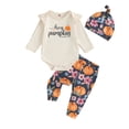 thumbnail image 1 of Okbabeha My First Halloween Baby Boy Girl Outfits Newborn Infant Cutest Pumpkin Romper Oneise Pants Hat Halloween Clothes Set, 1 of 7